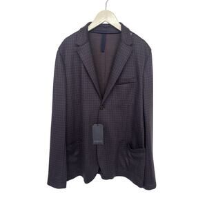 New Harris wharf London EU sz54 US 43 2 button tattersall  brown navy blue plaid